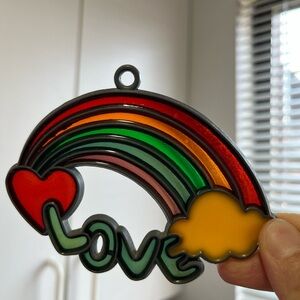 Vintage Love Rainbow Heart Stained Glass Art Sun Catcher